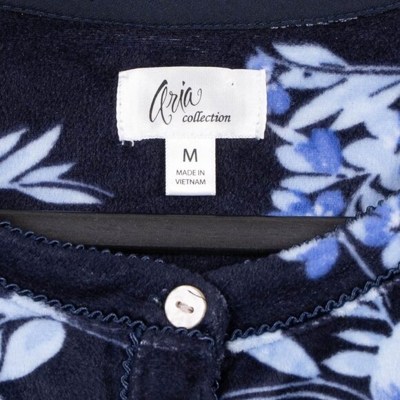 Aria Collection Fleece Nightgown M Womens Floral Navy Blue Long Sleeve Buttons - Picture 5 of 6